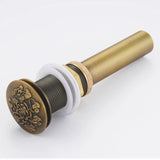 Round Carved Brass Pop-Up Drain for Vanity Sink with Overflow