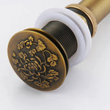 Round Carved Brass Pop-Up Drain for Vanity Sink with Overflow