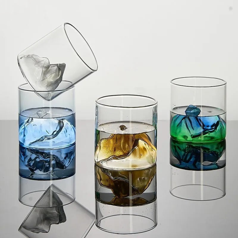 3D Whiskey Glass with Mountain Design Inside Work of Art