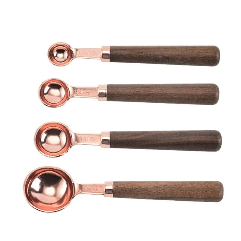 Stainless Steel Measuring Spoon Set With Wooden Handle
