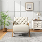 Accent Set 2 Wood Upholstered Wide Button Tufted Back Chair