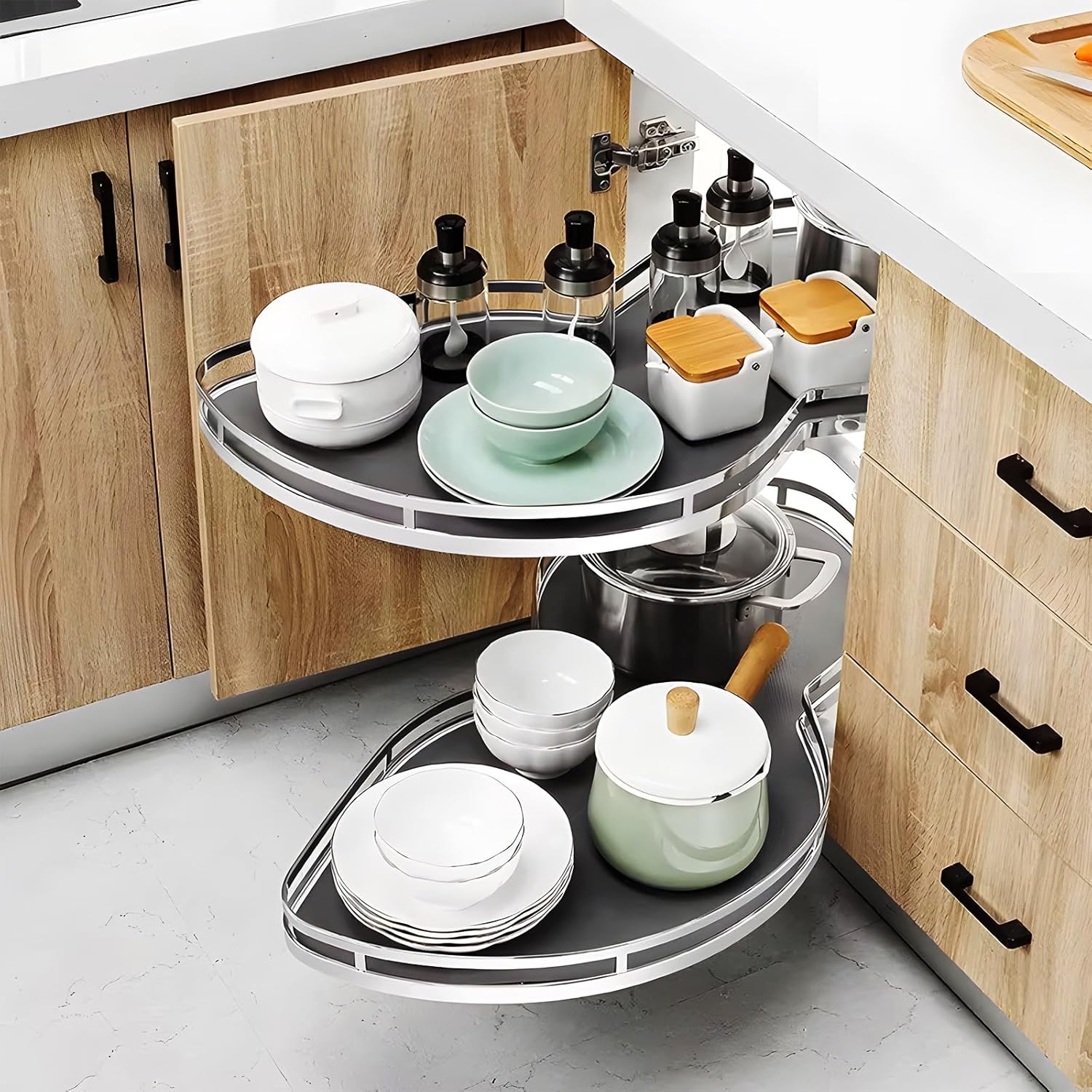 2 Tier Corner Pull Out Tray Storage Organize Cabinet