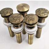 Round Carved Brass Pop-Up Drain for Vanity Sink with Overflow