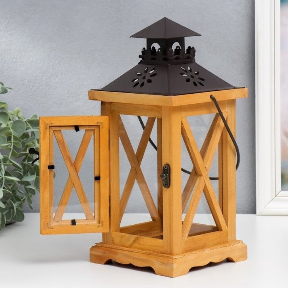 Wood Iron Candle Holder Lantern