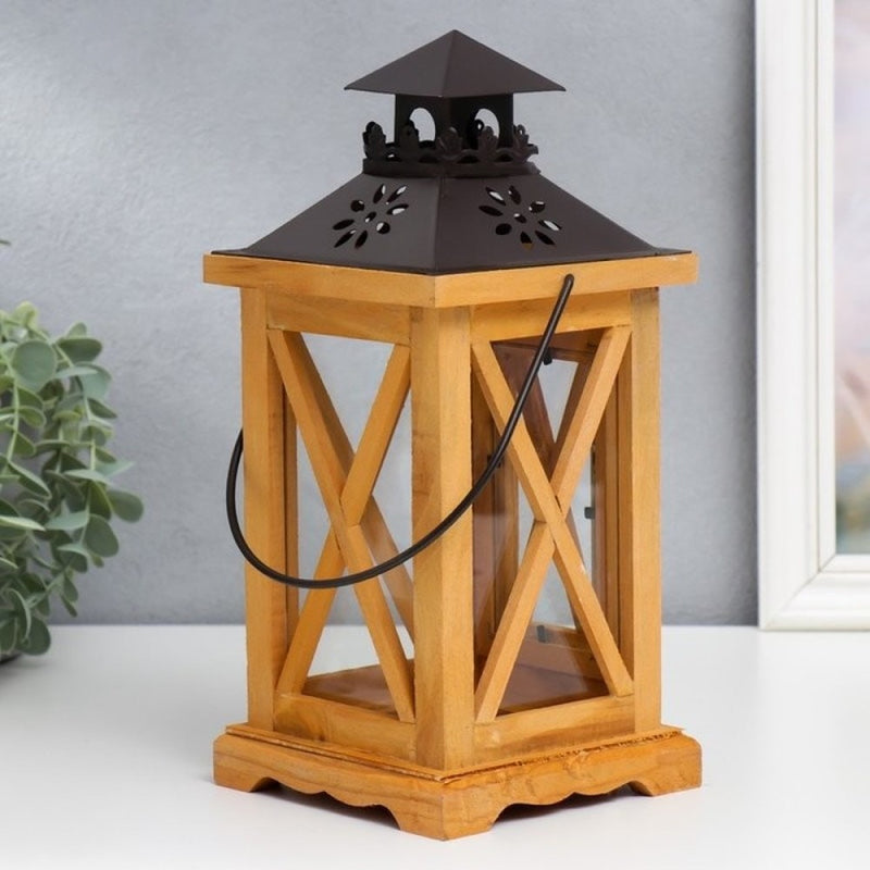 Wood Iron Candle Holder Lantern