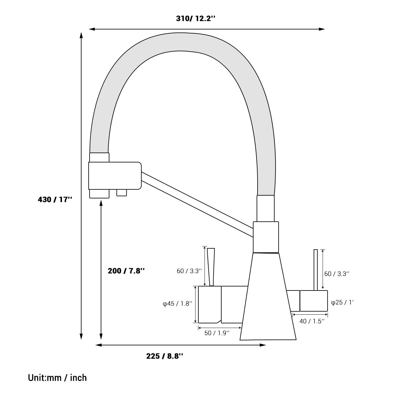 Pull Out Double Handle Single Hole Kitchen Faucet