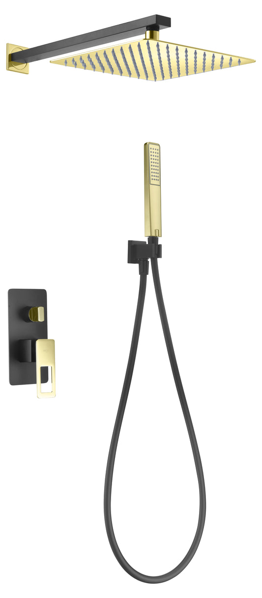 Conjunto De Ducha Empotrado Monomando Suecia Negro Oro Brillo