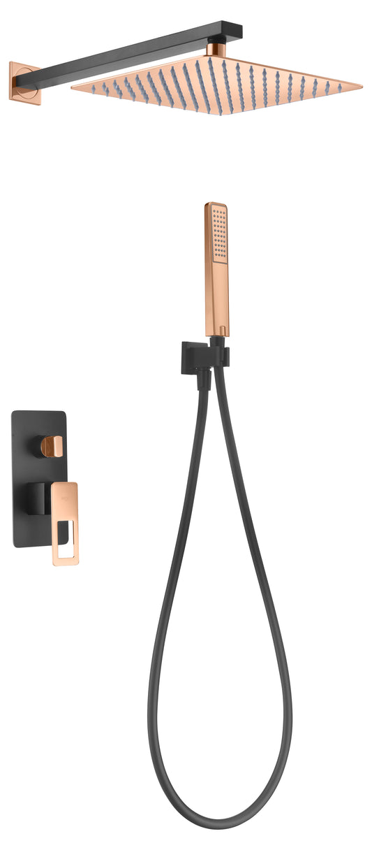 Conjunto De Ducha Empotrado Monomando Suecia Negro Oro Rosa