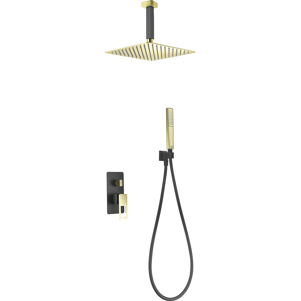 Conjunto De Ducha Empotrado Monomando Estocolmo Negro Oro Brillo