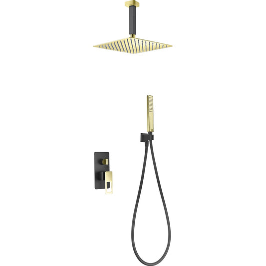 Conjunto De Ducha Empotrado Monomando Estocolmo Negro Oro Brillo