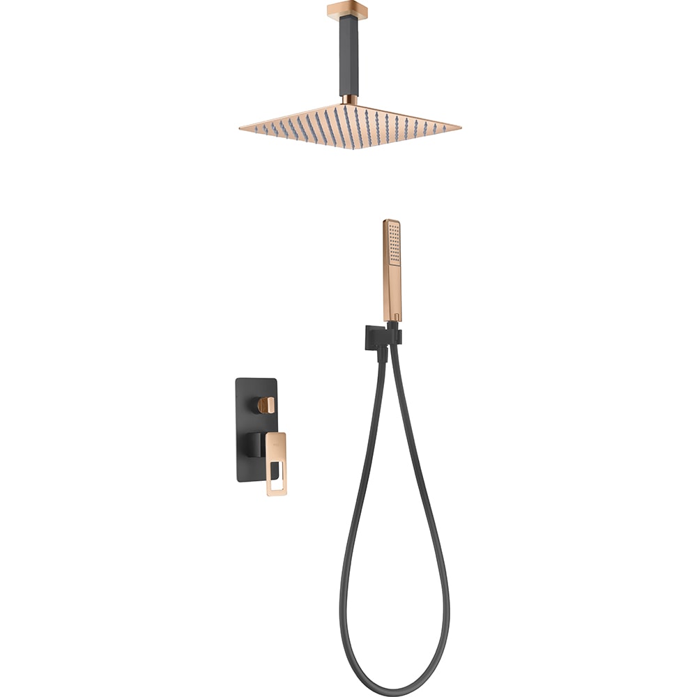 Conjunto De Ducha Empotrado Monomando Estocolmo Negro Oro Rosa