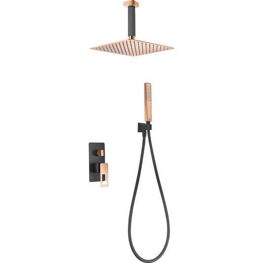 Conjunto De Ducha Empotrado Monomando Estocolmo Negro Oro Rosa