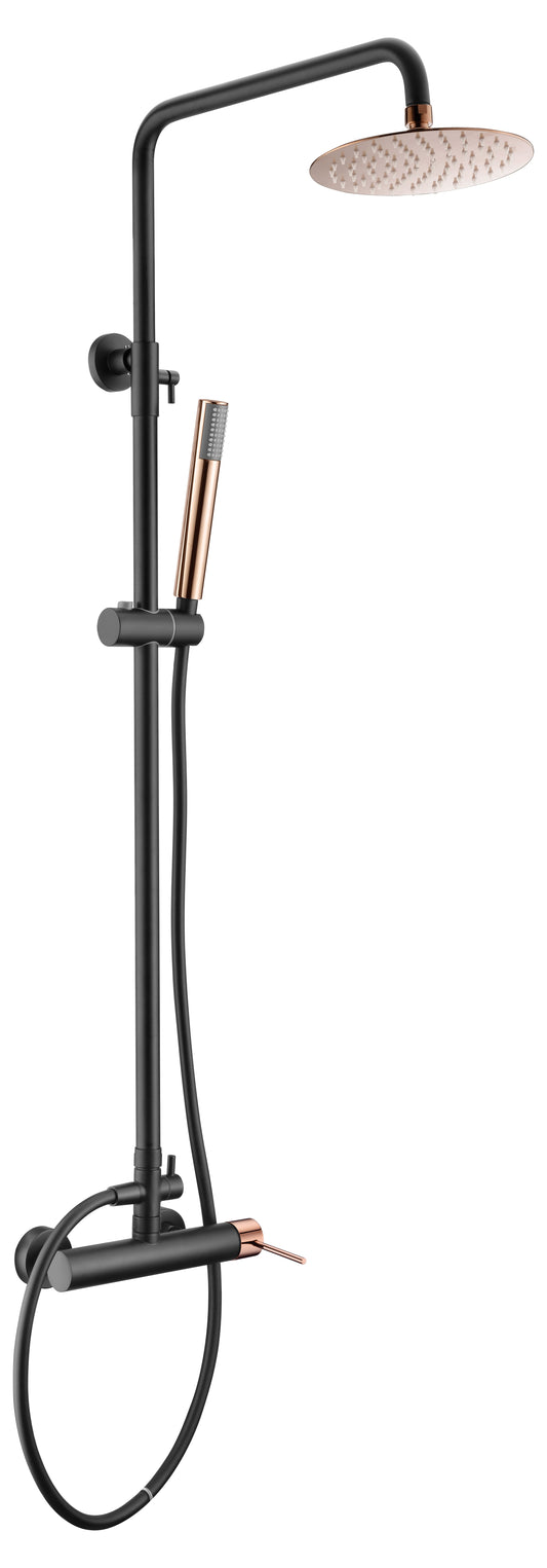 Conjunto De Ducha Monomando Milos Negro Oro Rosa