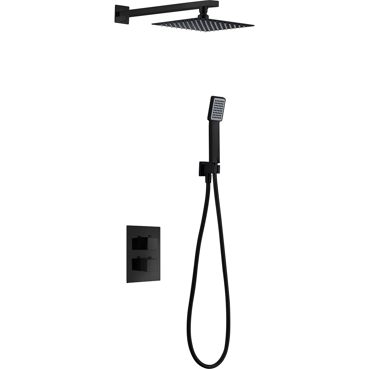 Conjunto De Ducha Empotrado Termostático  Cíes Negro Mate