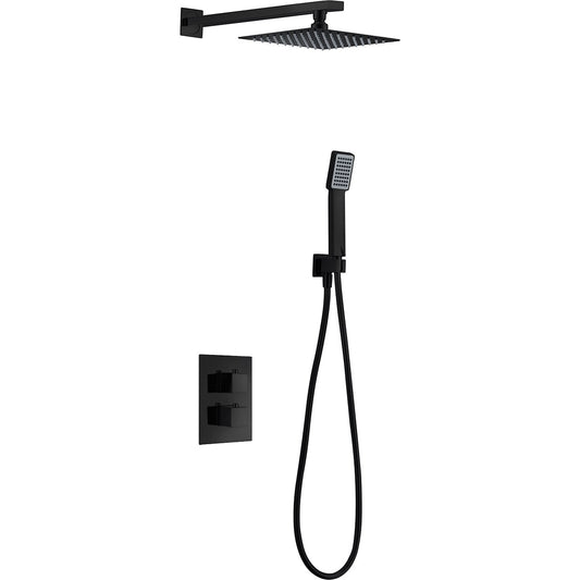 Conjunto De Ducha Empotrado Termostático  Cíes Negro Mate