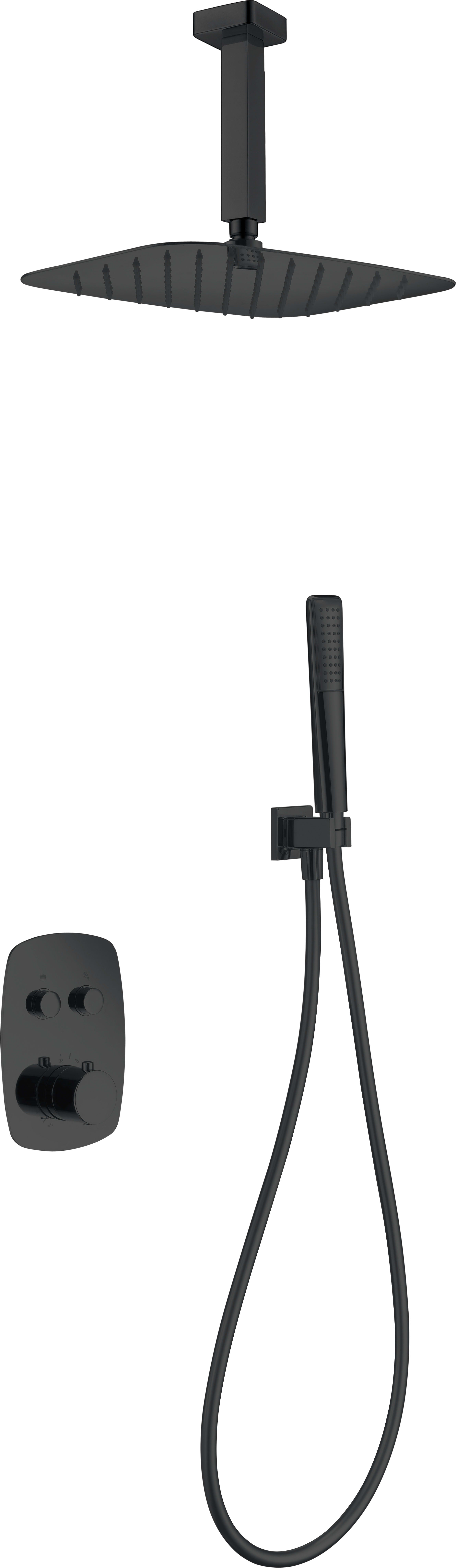 Conjunto De Ducha Empotrado Termostático  Feroe Negro Mate