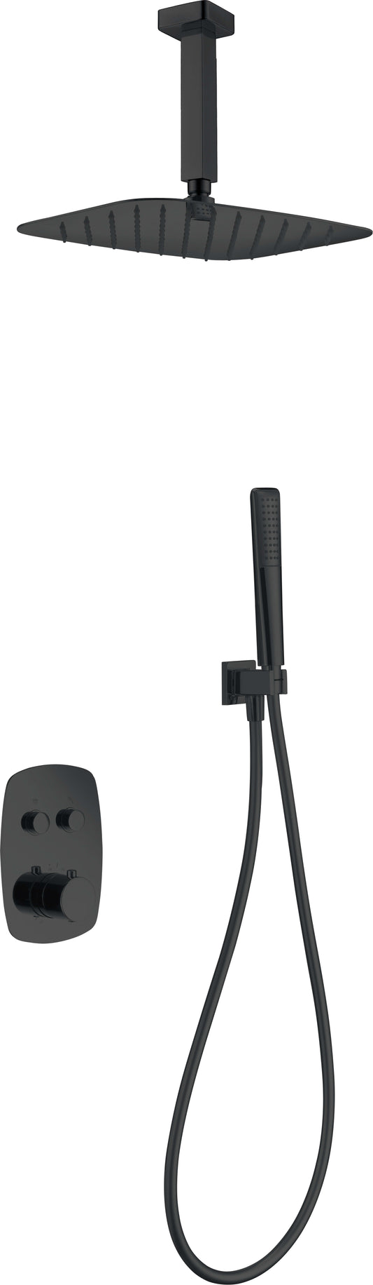 Conjunto De Ducha Empotrado Termostático  Feroe Negro Mate
