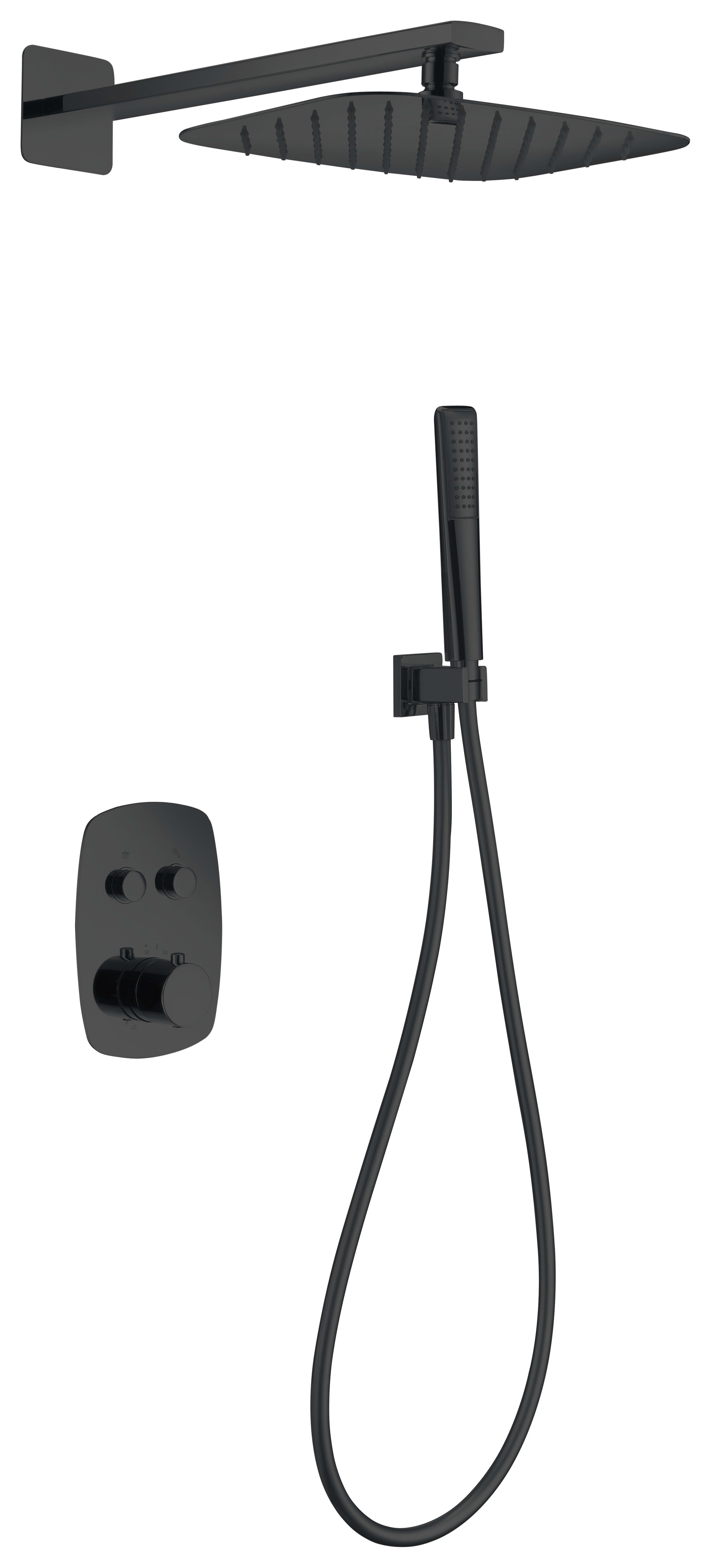 Conjunto De Ducha Empotrado Termostático  Hidra Negro Mate
