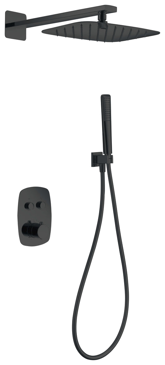 Conjunto De Ducha Empotrado Termostático  Hidra Negro Mate