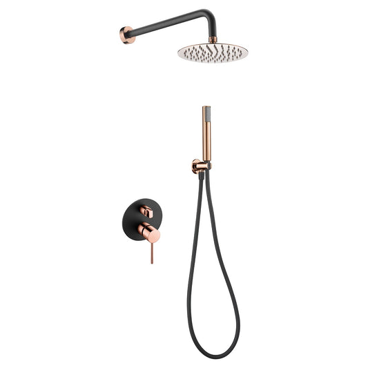 Conjunto De Ducha Empotrado Monomando Milos Negro Oro Rosa
