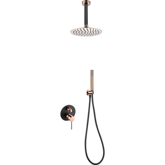 Conjunto De Ducha Empotrado Monomando Thalos Negro Oro Rosa