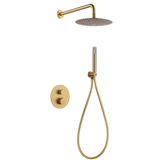 Conjunto De Ducha Empotrado Termostático  Line Oro Cepillado