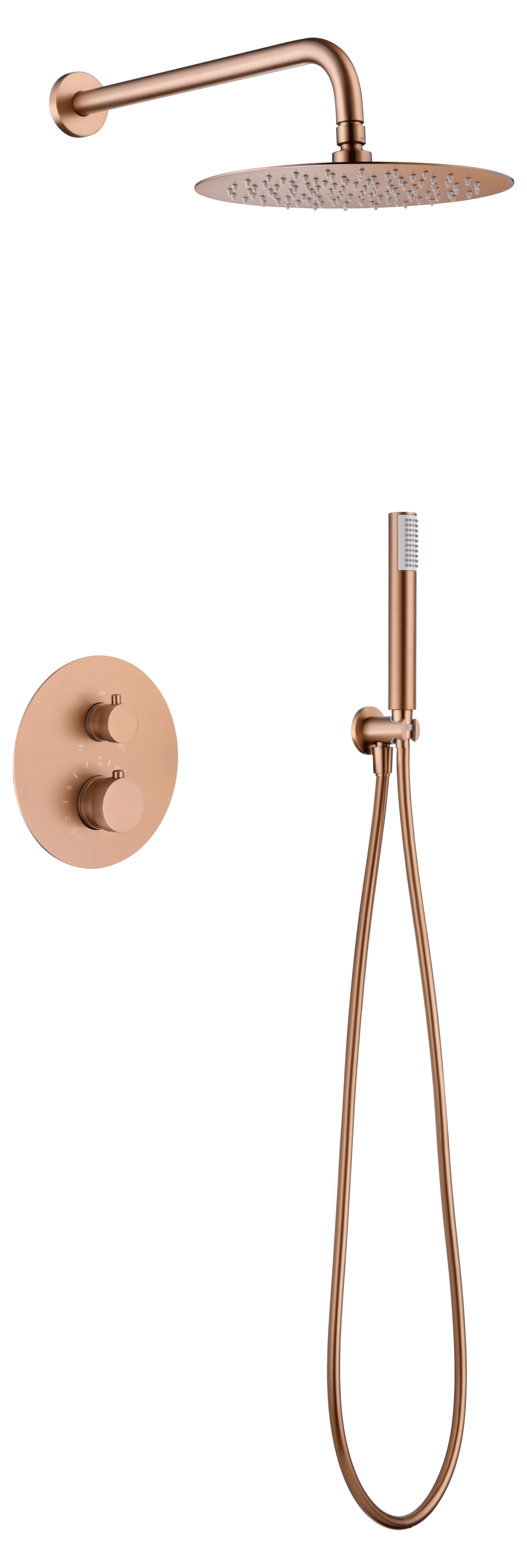 Conjunto Ducha Termostático Empotrado Line Oro Rosa Cepillado