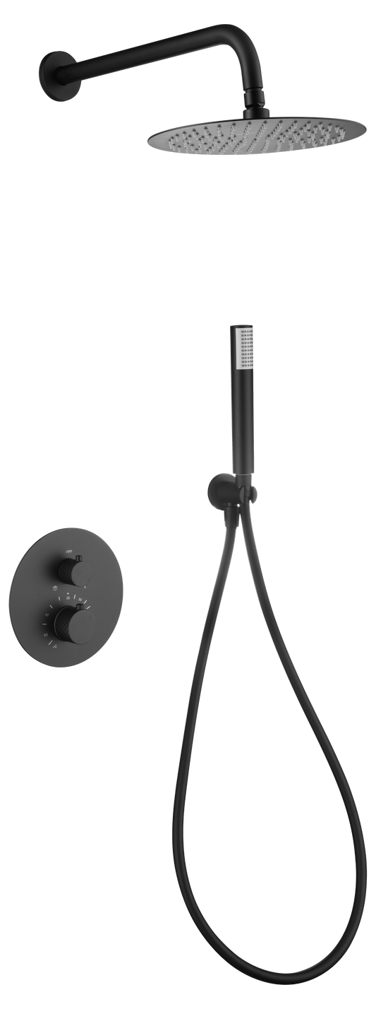 Conjunto Ducha Termostático Empotrado Génova Negro Mate