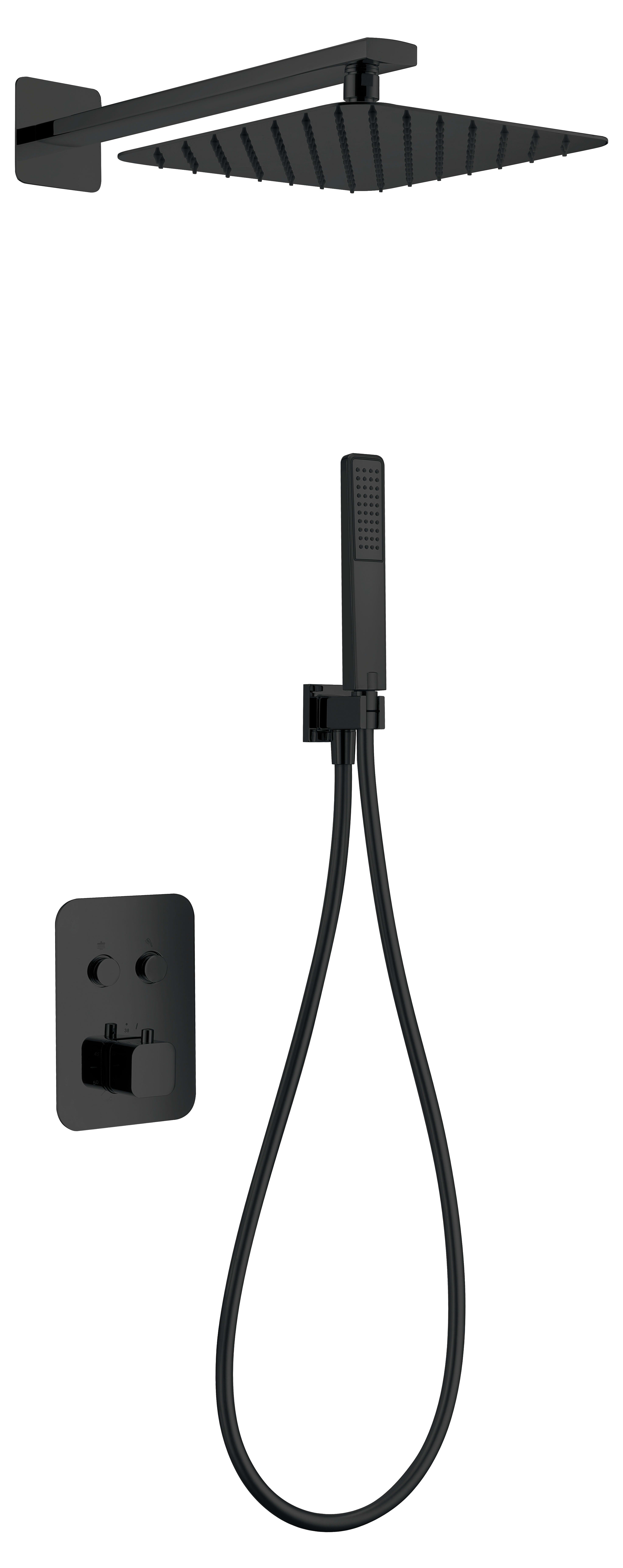 Conjunto De Ducha Empotrado Termostático  Madeira Negro Mate