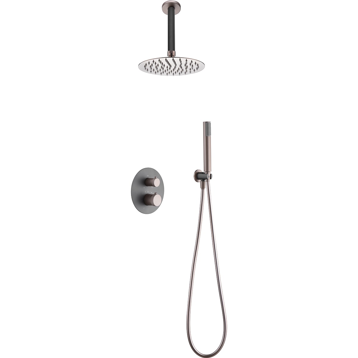 Conjunto De Ducha Empotrado Termostático  Top Gris Champagne
