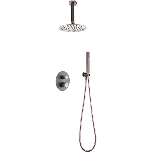 Conjunto De Ducha Empotrado Termostático  Top Gris Champagne