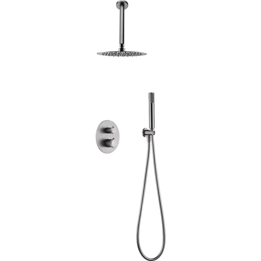 Conjunto De Ducha Empotrado Termostático  Top Níquel Cepillado