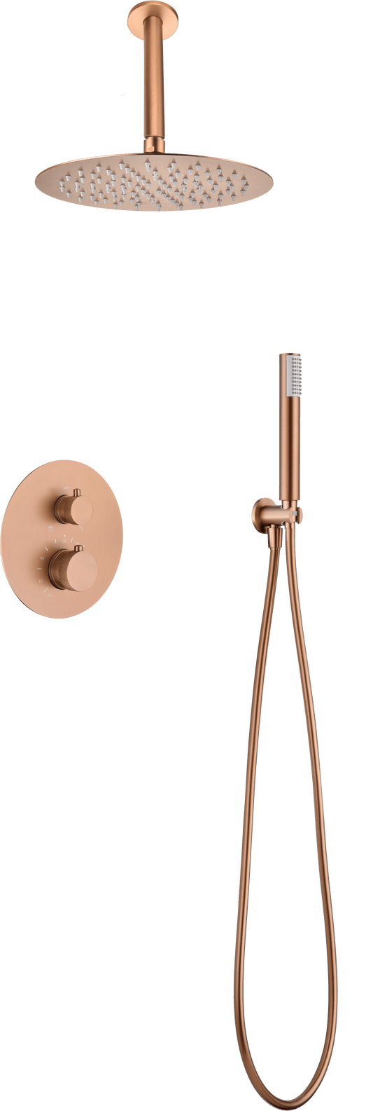 Conjunto Ducha Termostático Empotrado Top Oro Rosa Cepillado