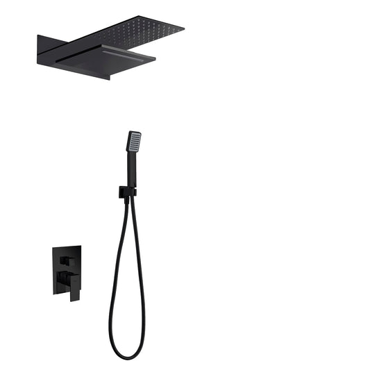 Conjunto De Ducha Empotrado Termostático  Rodas Negro Mate