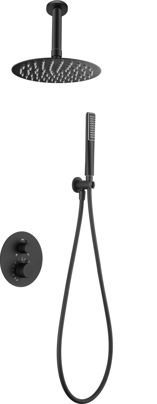 Conjunto Ducha Termostático Empotrado Salerno Negro Mate