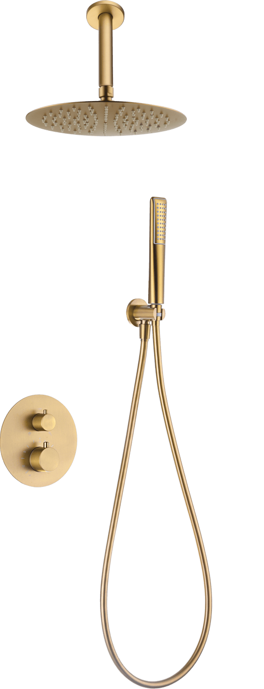 Conjunto Ducha Termostático Empotrado Salerno Oro Cepillado