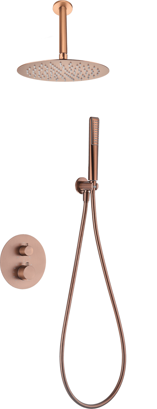 Conjunto Ducha Termostático Empotrado Salerno Oro Rosa Cepillado