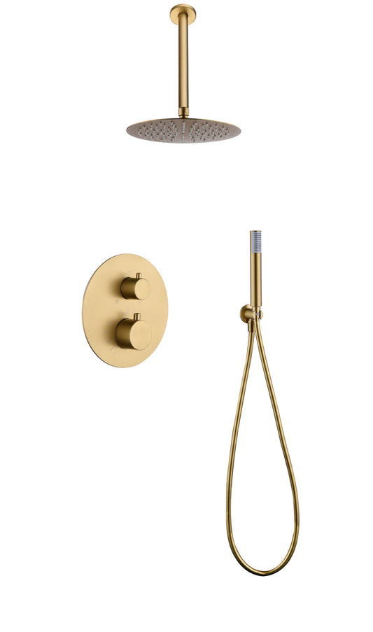 Conjunto Ducha Termostatico Empotrado Tívoli Oro Cepillado