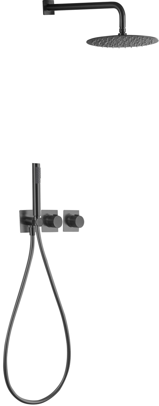 Conjunto Ducha Termostático Empotrado Tíbet Black Gun Metal