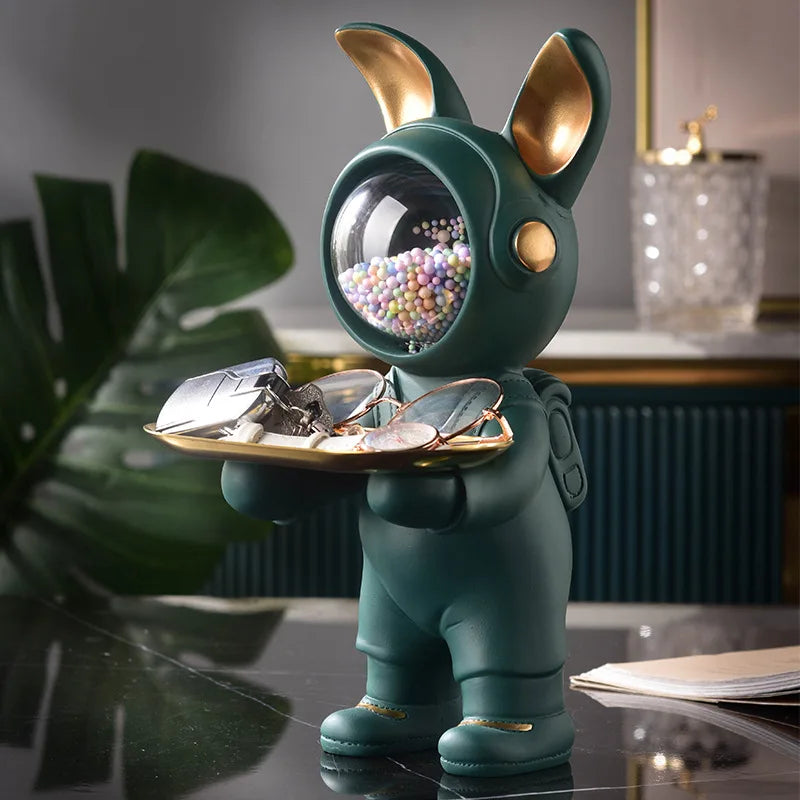 Rabbit Butler Space Suit Key Holder Resin Sculpture