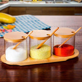 Glass Spice Storage Jar with Wooden Spoon