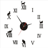 DIY Roman Numbers Modern Frameless Cat Wall Clocks