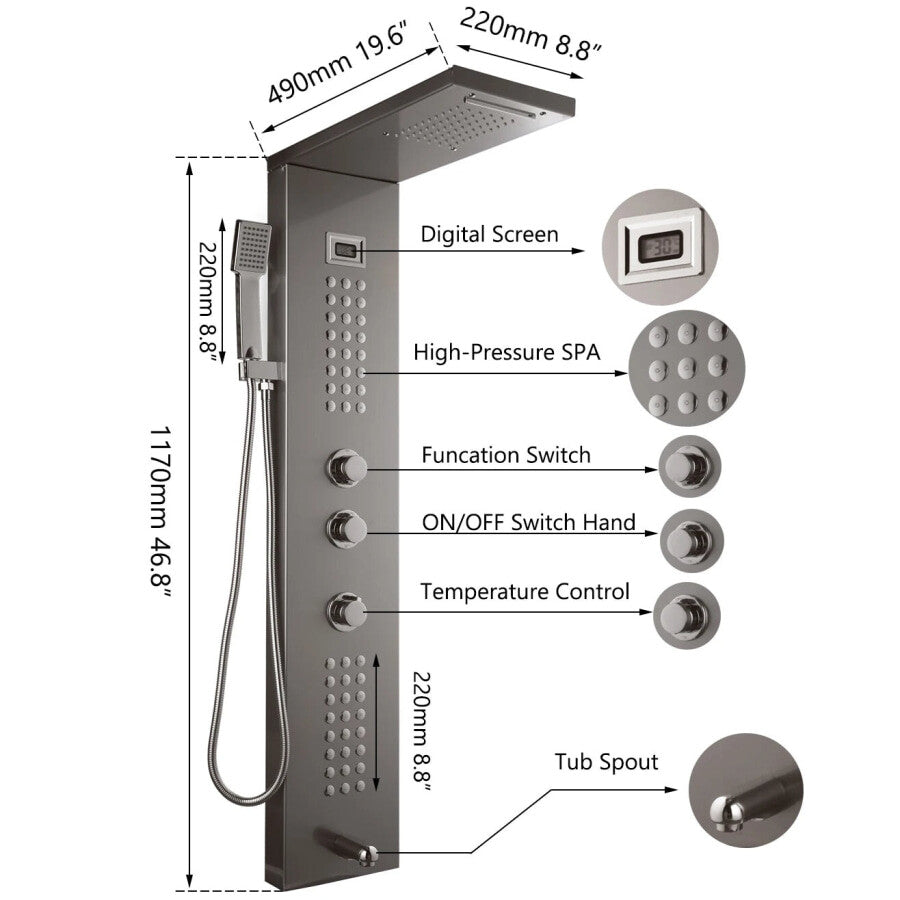 Wall Shower Column Massage System Hand Shower