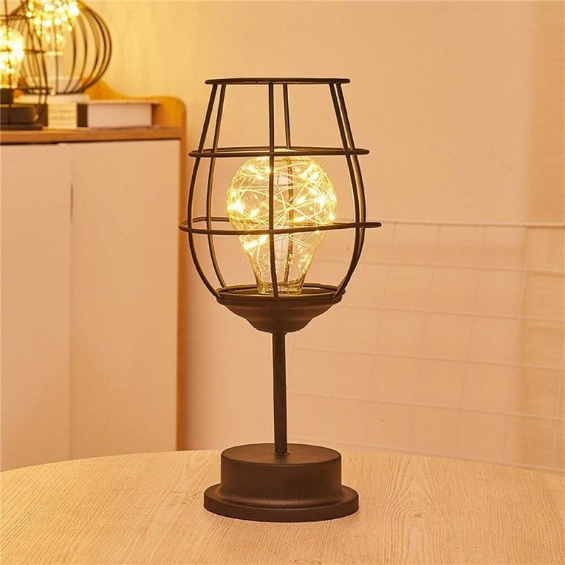 Creative Hollow Out Wine Bottle Led Lamp Drinking Glass Light Wrought Iron Night Light Lantern Red Wine Bottle Lamp Decor Light