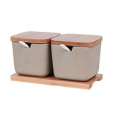 Spices Ceramic And Wooden Organizer Jars