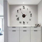 DIY Roman Numbers Modern Frameless Cat Wall Clocks