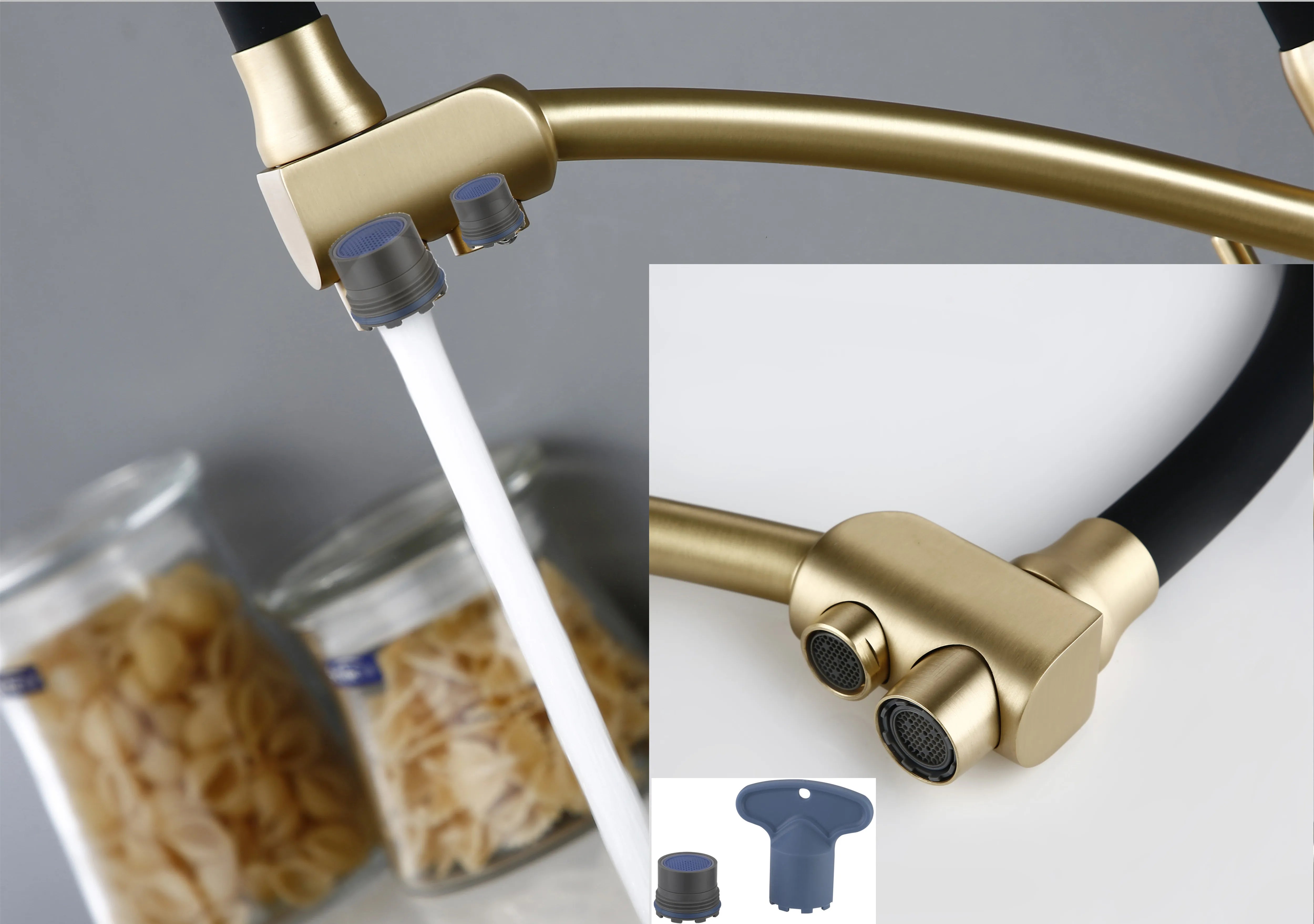 Pull Out Double Handle Single Hole Kitchen Faucet