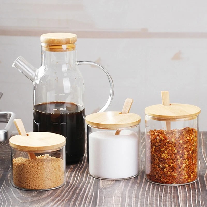 Glass Spice Storage Jar with Wooden Spoon