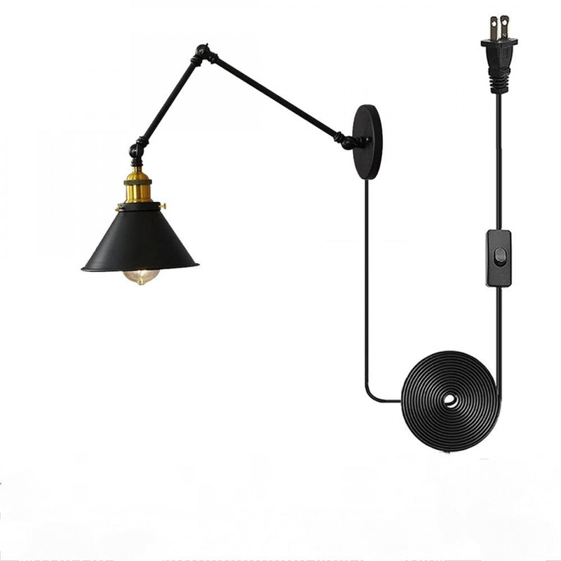 Vintage Wall Sconces Plug In Cord, Black Metal Swing Arm Wall Lamp, Adjustable Plug-In Wall Light Fixture E26/ E27 Base