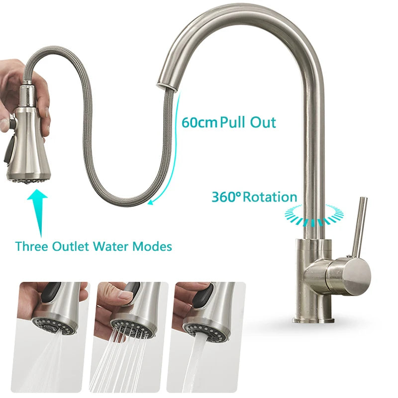 2 in 1 Spout Pull Out Single Handle Kitchen Sink Faucet